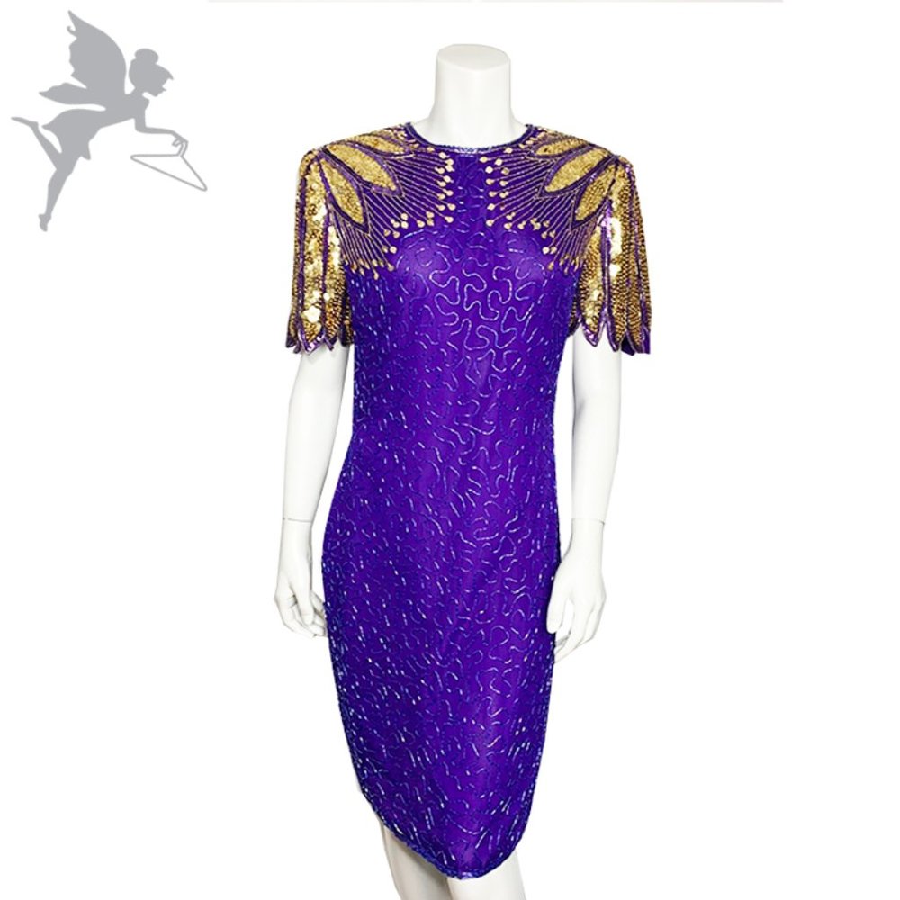 VINTAGE LAURENCE KAZAR Silk Sequin Art Deco Dress